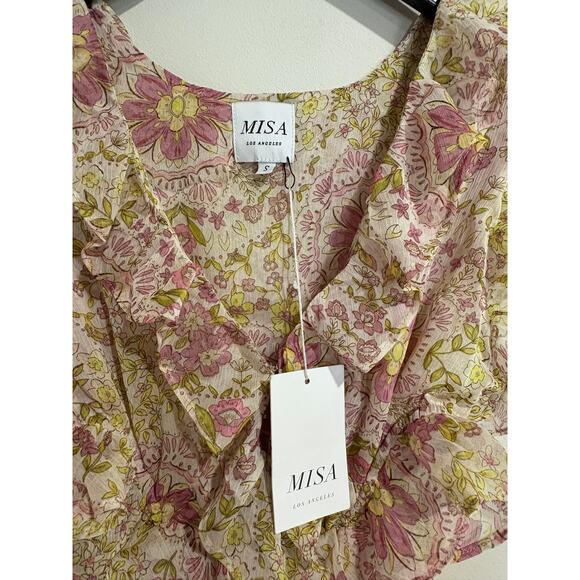 NWT Misa Los Angeles Jolie Floral Ruffle Mini Dress Flora Medallion White Small - Picture 4 of 5
